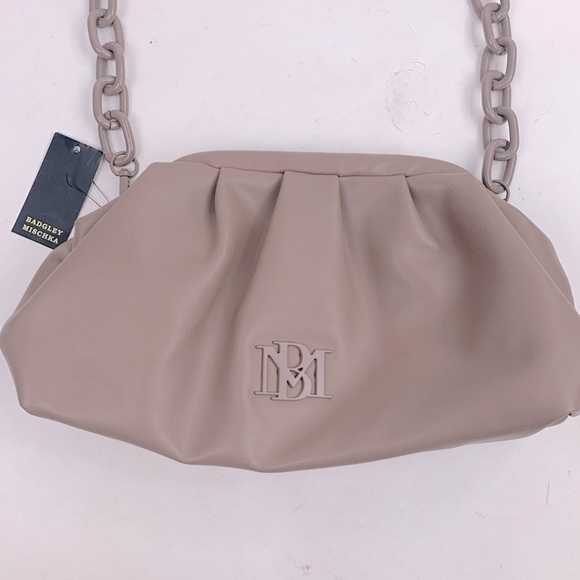 Badgley Mischka Wrapped Frame Clutch Bag Purse Taupe Chain strap New NWT - Picture 2 of 15